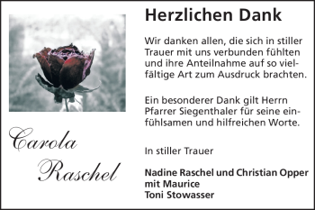 Traueranzeige von Carola Raschel von Rüsselsheimer Echo, Groß-Gerauer-Echo, Ried Echo