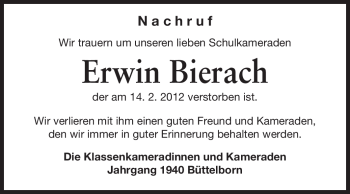 Traueranzeige von Erwin Bierach von Rüsselsheimer Echo, Groß-Gerauer-Echo, Ried Echo