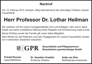 Traueranzeige von Lothar Heilmann von Rüsselsheimer Echo, Groß-Gerauer-Echo, Ried Echo