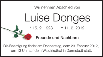 Traueranzeige von Luise Donges von Echo-Zeitungen (Gesamtausgabe)