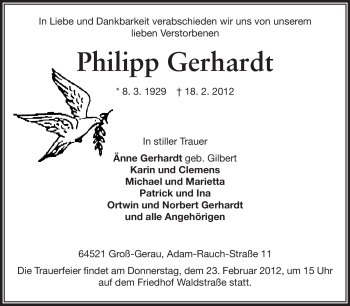 Traueranzeige von Philipp Gerhardt von Rüsselsheimer Echo, Groß-Gerauer-Echo, Ried Echo