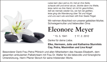 Traueranzeige von Eleonore Meyer von Darmstädter Echo, Odenwälder Echo, Rüsselsheimer Echo, Groß-Gerauer-Echo, Ried Echo