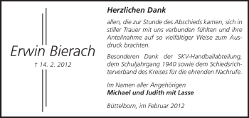 Traueranzeige von Erwin Bierach von Rüsselsheimer Echo, Groß-Gerauer-Echo, Ried Echo