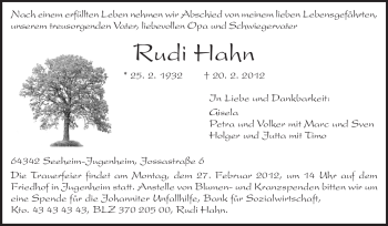 Traueranzeige von Rudi Hahn von Echo-Zeitungen (Gesamtausgabe)