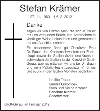 Traueranzeige von Stefan Krämer von Rüsselsheimer Echo, Groß-Gerauer-Echo, Ried Echo