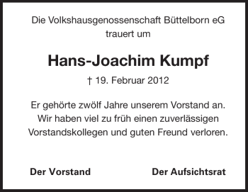 Traueranzeige von Hans-Joachim Kumpf von Rüsselsheimer Echo, Groß-Gerauer-Echo, Ried Echo