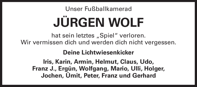  Traueranzeige für Jürgen Wolf vom 25.02.2012 aus Darmstädter Echo, Odenwälder Echo, Rüsselsheimer Echo, Groß-Gerauer-Echo, Ried Echo