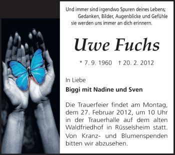 Traueranzeige von Uwe Fuchs von Rüsselsheimer Echo, Groß-Gerauer-Echo, Ried Echo