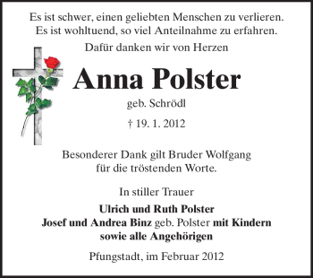 Traueranzeige von Anna Polster von Echo-Zeitungen (Gesamtausgabe)