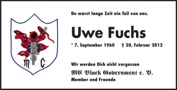 Traueranzeige von Uwe Fuchs von Echo-Zeitungen (Gesamtausgabe)
