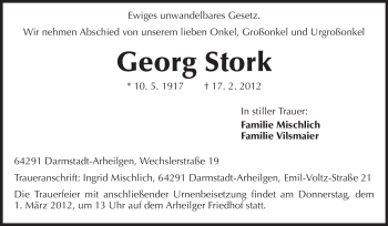 Traueranzeige von Georg Stork von Echo-Zeitungen (Gesamtausgabe)