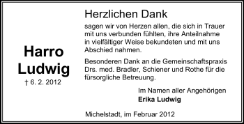 Traueranzeige von Harro Ludwig  von Odenwälder Echo