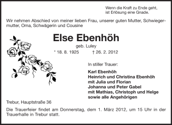 Traueranzeige von Else Ebenhöh von Rüsselsheimer Echo, Groß-Gerauer-Echo, Ried Echo