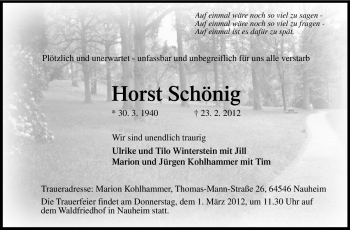 Traueranzeige von Horst Schönig von Rüsselsheimer Echo, Groß-Gerauer-Echo, Ried Echo