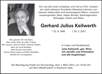 Traueranzeige von Gerhard Julius Keilwerth von Rüsselsheimer Echo, Groß-Gerauer-Echo, Ried Echo