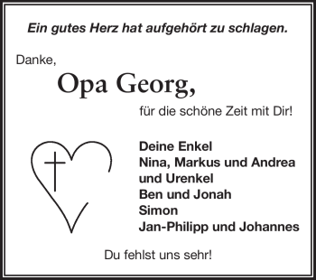 Traueranzeige von Georg Eitenmüller von Odenwälder Echo