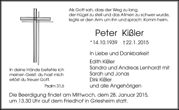 Traueranzeige von Peter Kißler von Echo-Zeitungen (Gesamtausgabe)