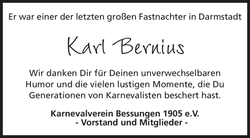  Traueranzeige für Karl Bernius vom 03.03.2012 aus Echo-Zeitungen (Gesamtausgabe)