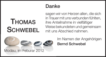Traueranzeige von Thomas Schwebel von Darmstädter Echo, Odenwälder Echo, Rüsselsheimer Echo, Groß-Gerauer-Echo, Ried Echo