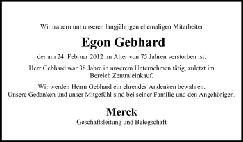 Traueranzeige von Egon Gebhard von Echo-Zeitungen (Gesamtausgabe)