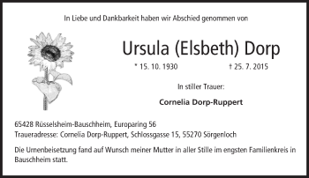 Traueranzeige von Ursula Dorp von trauer.echo-online.de
