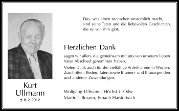 Traueranzeige von Kurt Ullmann von Echo-Zeitungen (Gesamtausgabe)