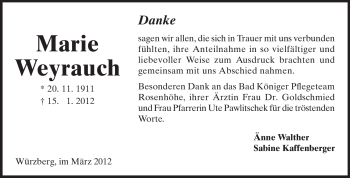 Traueranzeige von Marie Weyrauch von Odenwälder Echo
