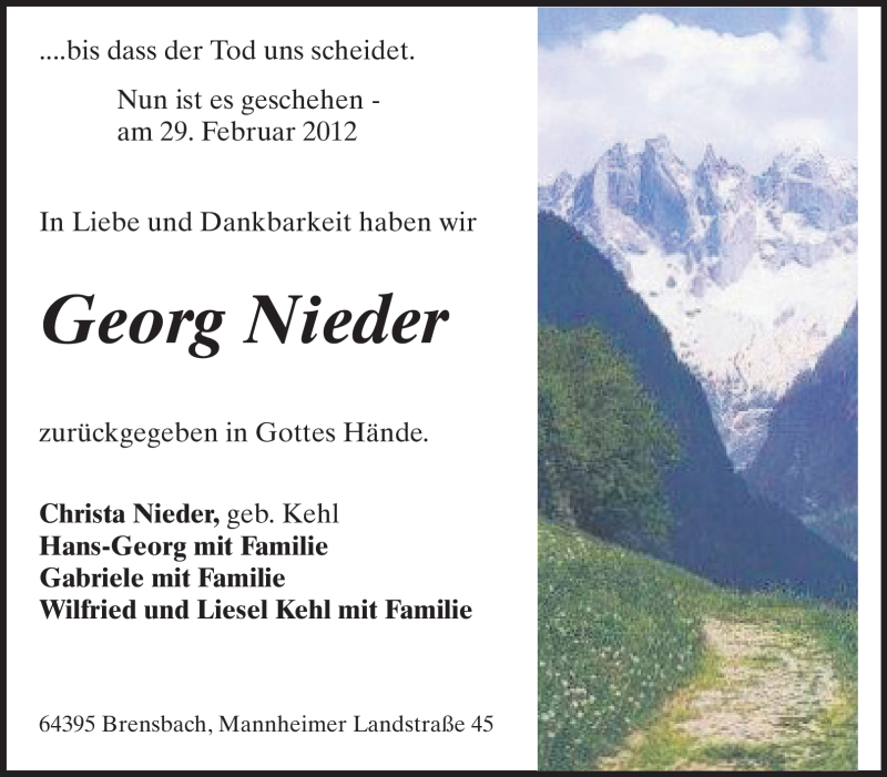  Traueranzeige für Georg Nieder vom 05.03.2012 aus Echo-Zeitungen (Gesamtausgabe)