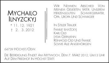 Traueranzeige von Mychailo Ilnyzckyj von Odenwälder Echo