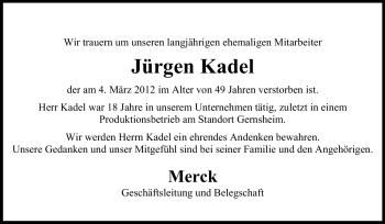 Traueranzeige von Jürgen Kadel von Rüsselsheimer Echo, Groß-Gerauer-Echo, Ried Echo