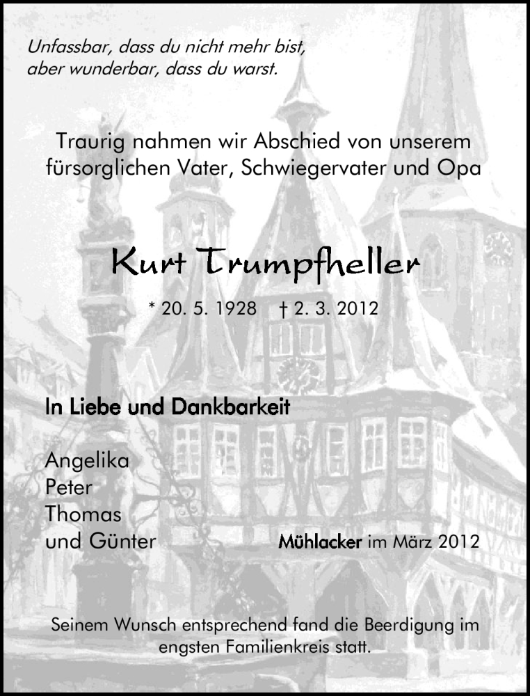  Traueranzeige für Kurt Trumpfheller vom 08.03.2012 aus Odenwälder Echo