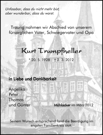 Traueranzeige von Kurt Trumpfheller von Odenwälder Echo