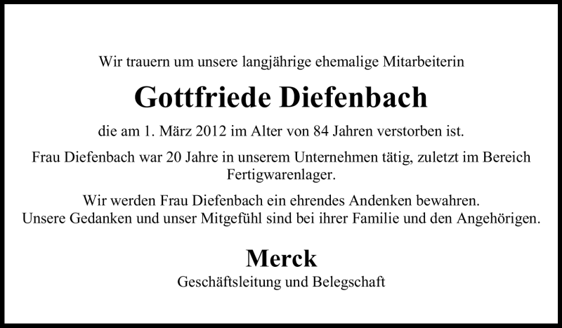  Traueranzeige für Gottfried Diefenbach vom 09.03.2012 aus Echo-Zeitungen (Gesamtausgabe)