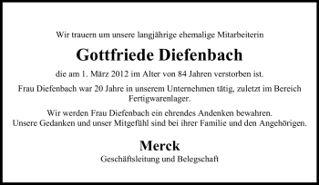 Traueranzeige von Gottfried Diefenbach von Echo-Zeitungen (Gesamtausgabe)