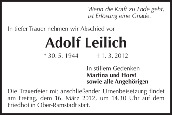 Traueranzeige von Adolf Leilich von Echo-Zeitungen (Gesamtausgabe)