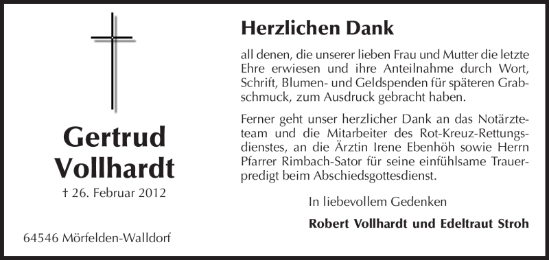  Traueranzeige für Gertrud Vollhardt vom 10.03.2012 aus Rüsselsheimer Echo, Groß-Gerauer-Echo, Ried Echo