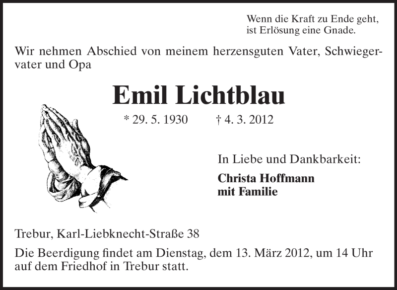  Traueranzeige für Emil Lichtbau vom 09.03.2012 aus Rüsselsheimer Echo, Groß-Gerauer-Echo, Ried Echo