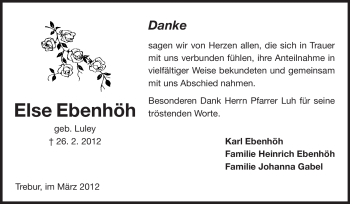 Traueranzeige von Else Ebenhöh von Rüsselsheimer Echo, Groß-Gerauer-Echo, Ried Echo