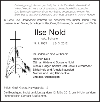 Traueranzeige von Ilse Nold von Rüsselsheimer Echo, Groß-Gerauer-Echo, Ried Echo