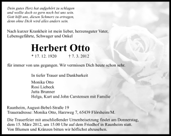 Traueranzeige von Herbert Otto von Rüsselsheimer Echo, Groß-Gerauer-Echo, Ried Echo