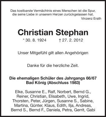 Traueranzeige von Christian Stephan von Odenwälder Echo