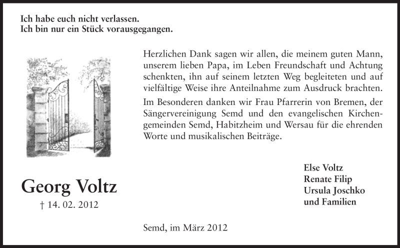  Traueranzeige für Georg Voltz vom 10.03.2012 aus Echo-Zeitungen (Gesamtausgabe)