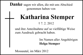 Traueranzeige von Katharina Stemper von Odenwälder Echo