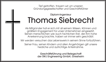 Traueranzeige von Thomas Siebrecht von Echo-Zeitungen (Gesamtausgabe)