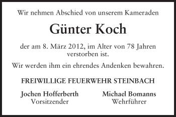 Traueranzeige von Günter Koch von Odenwälder Echo