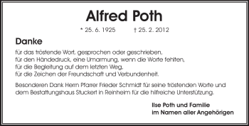 Traueranzeige von Alfred Poth von Echo-Zeitungen (Gesamtausgabe)
