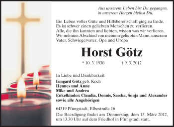 Traueranzeige von Horst Götz von Echo-Zeitungen (Gesamtausgabe)