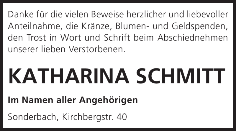  Traueranzeige für Katharina Schmitt vom 17.03.2012 aus Starkenburger Echo