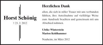 Traueranzeige von Horst Schönig von Rüsselsheimer Echo, Groß-Gerauer-Echo, Ried Echo