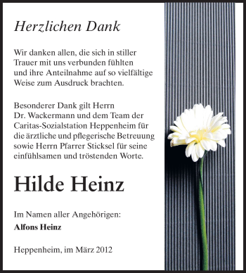 Traueranzeige von Hilde Heinz von Starkenburger Echo